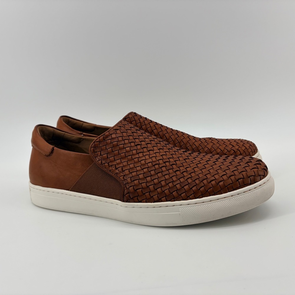 Trask Riley Tan Woven Leather Slip On Sneaker 10.5 M Brown Braided Mens 30-1966